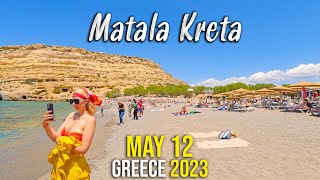 Matala Crete Walking tour in 4k Kreta Greece 2023 [upl. by Tnattirb299]