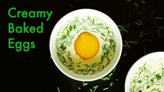 Super Easy Baked Eggs for Brunch with Cream Mustard and Chives  ASMR Cooking  In Carinas Kitchen [upl. by Harmonia113]