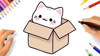 HOW TO DRAW A CUTE KAWAII CAT IN A BOX EASY STEP BY STEP 😻🐈 [upl. by Platto]