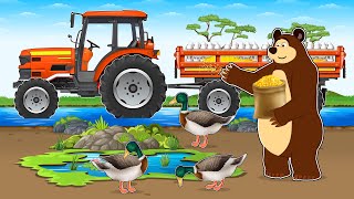 Farmer And Tractor On A Farm Feed for Ducks and Going to Get Eggs for Breeding  Vehicles Farm [upl. by Latsyrk819]