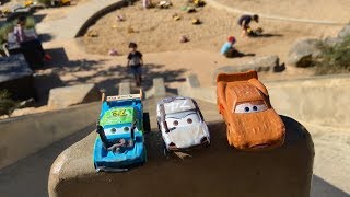 Disney Cars 3 Toys at the Park  Thunder Hollow demo derby PaTty Pileup 🔴 live toy unboxing [upl. by Dranoel]