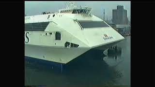 STENA VOYAGER HSS passing the Stena Caledonia in the Irish sea Belfast to Stranraer [upl. by Akiemaj]