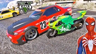 SUPER CARROS e Motos no Desafio na Mega Rampa com Homem Aranha e Heróis  GTA V Mods  IR GAMES [upl. by Eiffub]