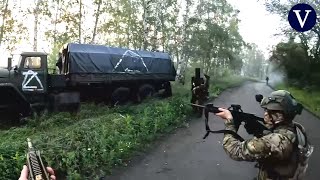 La secuencia completa de una emboscada de soldados chechenos a un camión ruso [upl. by Lasley]