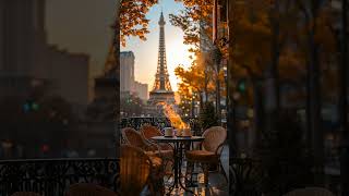 Jazz Coffee Shop Ambience  Eiffel Tower View  Relaxing Music for Study amp Work [upl. by Attehcnoc]