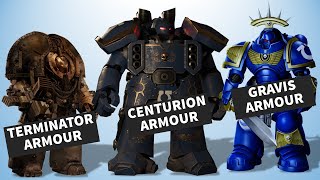 Astartes Armour Comparison Terminator vs Centurion vs Aggressor Gravis Warhammer 40K [upl. by Eilzel]