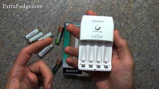 Sony Cycle Energy BCG34HLD4KN Power Charger with 4 PreCharged 2000 mAh AA Batteries Review [upl. by Mezoff]