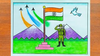 Independence Day Drawing  How to Draw Independence Day Poster Easy Step By Step  15 August Drawing [upl. by Ahseyd432]