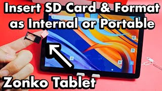 Zonka Tablet 2023 How to Insert SD Card amp Format as Portable or Internal [upl. by Ruscher]