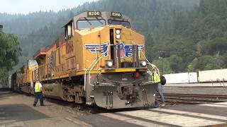 HD Two Union Pacific Manifest Trains at Dunsmuir CA with a Crew Change [upl. by Nnayram]