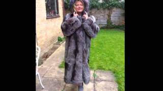 Silver Fox Fur Coat With Fur Lined Hood  Full Length [upl. by Moss]