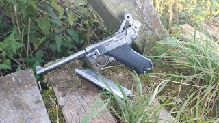 Luger P08 Marine Chrome Airsoft POV shooting [upl. by Fedak173]