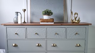 IKEA HEMNES DRESSER MAKEOVER Paintable Wallpaper Sage green and Stained wood 🥰 [upl. by Enrev]