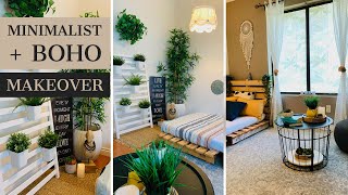 Small Bedroom Budget Makeover  Rental Friendly  Minimalist and BOHO [upl. by Aisetra41]