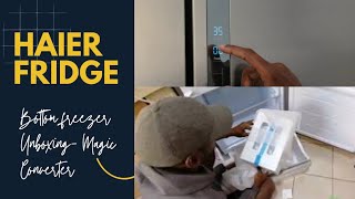 HAIER BOTTOM FRIDGE UNBOXING l MAGIC CONVERTIBLE Digital control panel Part 1 [upl. by Azriel]