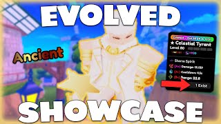 New ANCIENT Evolved Celestial Tyrant Showcase in Anime Defenders Update 7 [upl. by Nekcerb518]