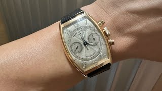 Franck Muller 5850C CC酒涌形 計時 米色帶磨沙面 Art Deco 字體 18K 玫瑰金 Lemania 1870手上鏈機芯 有盒有証建議收藏 [upl. by Caye]