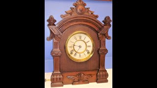 Detailed look at an Ansonia Trieste Mantel Clock Walnut Eastlake Design c 1882 Victorian Austerity [upl. by Llerret]