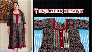 Yoke neck design making for Kurthi kameez  frock using lace  beautiful yoke with mirror lace [upl. by Florette809]