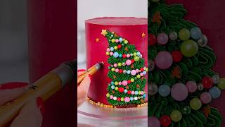 Classy mini Christmas tree cake with sprinkles Tree piped  16 cakedecorating cakemaking [upl. by Disario478]