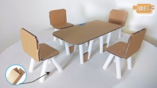 How to make Mini Dining table and chairs with cardboardhandicraft [upl. by Gabbey]