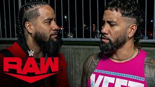 Jimmy and Jey Uso see Sami Zayn talking to Solo Sikoa Raw highlights Oct 28 2024 [upl. by Suter]