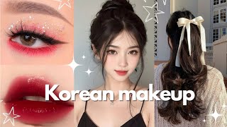 ♡ Korean makeup and hairstyle ♡ makeup korean hairstyle fashion fypシ viral [upl. by Rilda857]