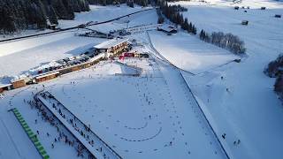 Drohnenaufnahme vom Biathlonzentrum Obertilliach Langlaufurlaub in Osttirol Tirol [upl. by Ahsiryt]