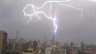 Amazing Lightning Strikes Sears Tower In Chicago [upl. by Secundas503]