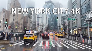 Rainy Midtown Manhattan 4K  Driving Downtown  New York City USA [upl. by Araldo]