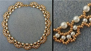 AnleitungTutorial Perlenkette mit Bögen Necklace Rosana  DIY Anfänger Perlen [upl. by Oidgime197]