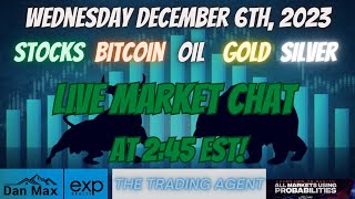 Live Market Chat for Wednesday December 6th 2023 for Stocks Oil Bitcoin Gold and Silver [upl. by Barby]