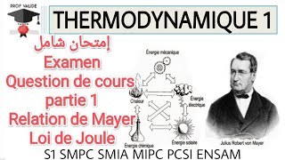 Examen Partie 1 thermodynamique S1 Corrège Question de Cours Relation de Mayer et Loi de Joule [upl. by Leachim846]