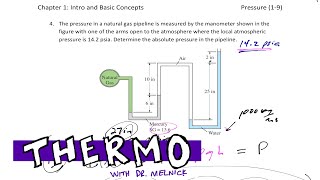 Thermodynamics  Pressure example 2 manometer [upl. by Calabrese]