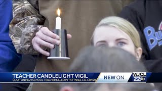 Claxton community holds a candle light vigil for teacher who dies in car accident [upl. by Zandt]