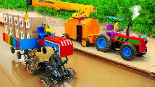 Diy tractor making mini Scissor Lift UpDown Tractor  Crane rescues Tractor stuck in mud  HP Mini [upl. by Goodill349]