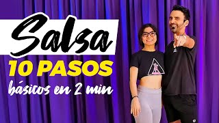 10 pasos básicos de salsa en 2 minutos ¿Bailas salsa ¡Inténtalos con tu pareja [upl. by Knah648]