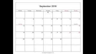 Free September 2016 Calendar Printable with Holidays and Notes in Word PDF [upl. by Thynne622]