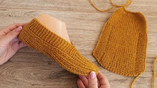 Следки спицами одним полотном «по турецки»  Easy knit slippers pattern tutorial [upl. by Madeleine796]