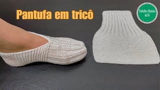 Pantufa em tricô para adulto [upl. by Iorgo]