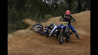 First race on YZ85 big wheel ends in a big crash [upl. by Nonnel]