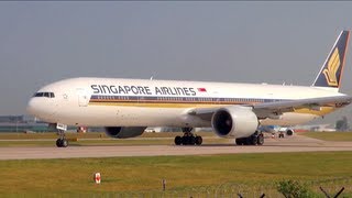 Singapore Airlines Boeing 777300ER Beautiful Takeoff from Manchester [upl. by Cristen]