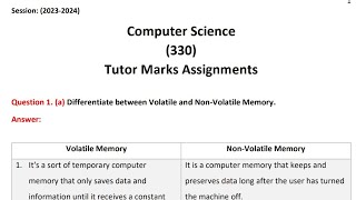 Nios Class 12th Computer Science 330 Solved TMA Solution English Session October 2024 niostma2024 [upl. by Agna250]