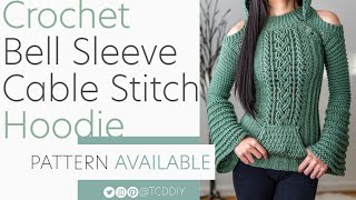 Crochet Bell Sleeve Cable Stitch Hoodie  Pattern amp Tutorial DIY [upl. by Mayda748]