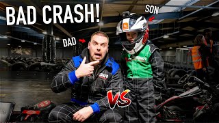 BAD CRASH Dad vs Son GoKarting [upl. by Eihtak]