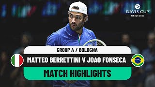 Matteo Berrettini v Joao Fonseca Highlights  Italy v Brazil Davis Cup 2024 Finals Group Stage [upl. by Ruhtracm]