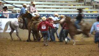 Clovis Ranch Rodeo Bronc Riding Wreck [upl. by Adnalahs475]