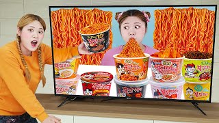 Mukbang Fire Spicy Noodle amp tteokbokki convenience store food by HIU 하이유 [upl. by Nicoline]