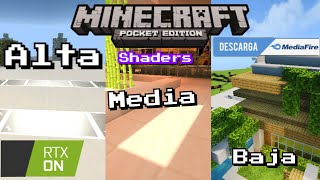 3 Shaders RTX On Gama BAJA Media y Alta Minecraft PE 116117 [upl. by Eusadnilem]