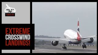 EXTREME CROSSWIND LANDINGS  LONDON HEATHROW AIRPORT [upl. by Mathis414]